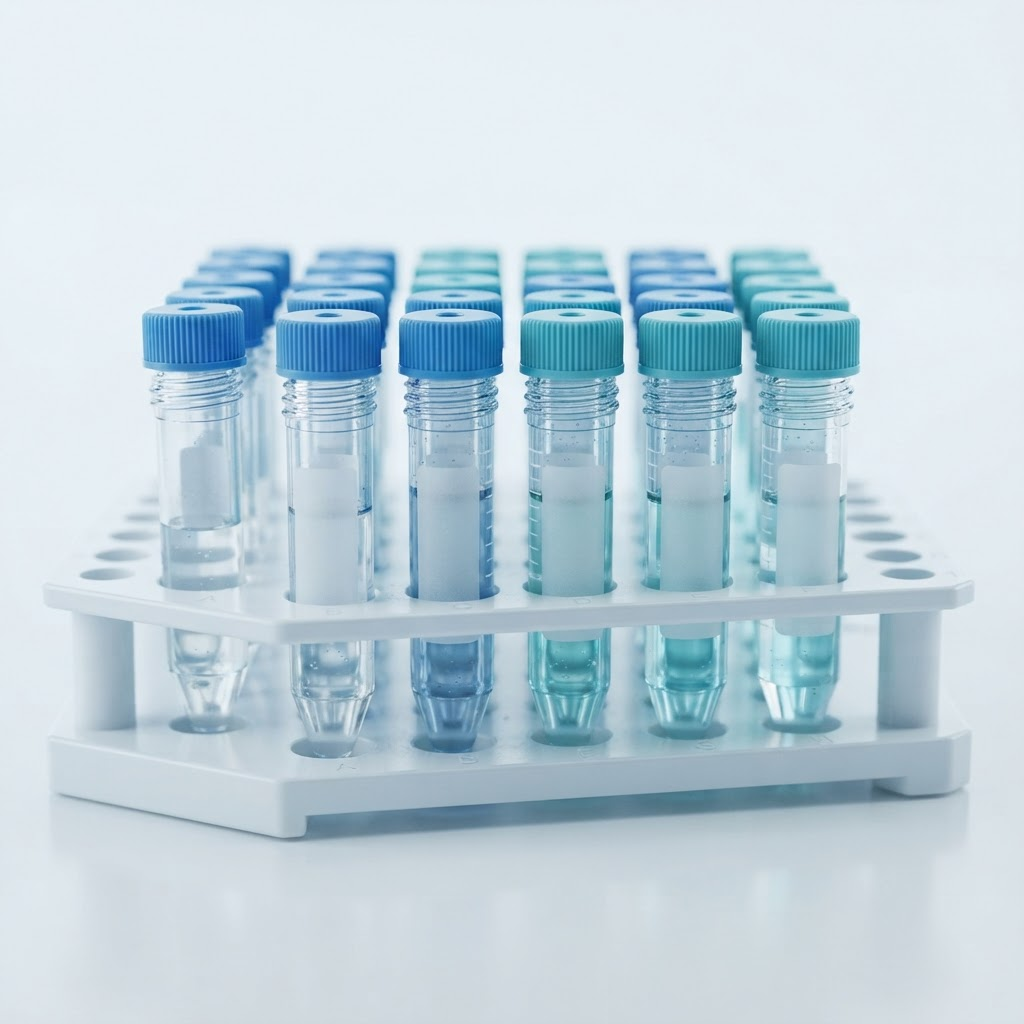 Laboratory sample vials arranged in a rack